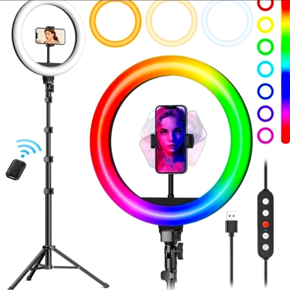 Ring Light with Stand & 2 Phone Holders,38 Color Modes